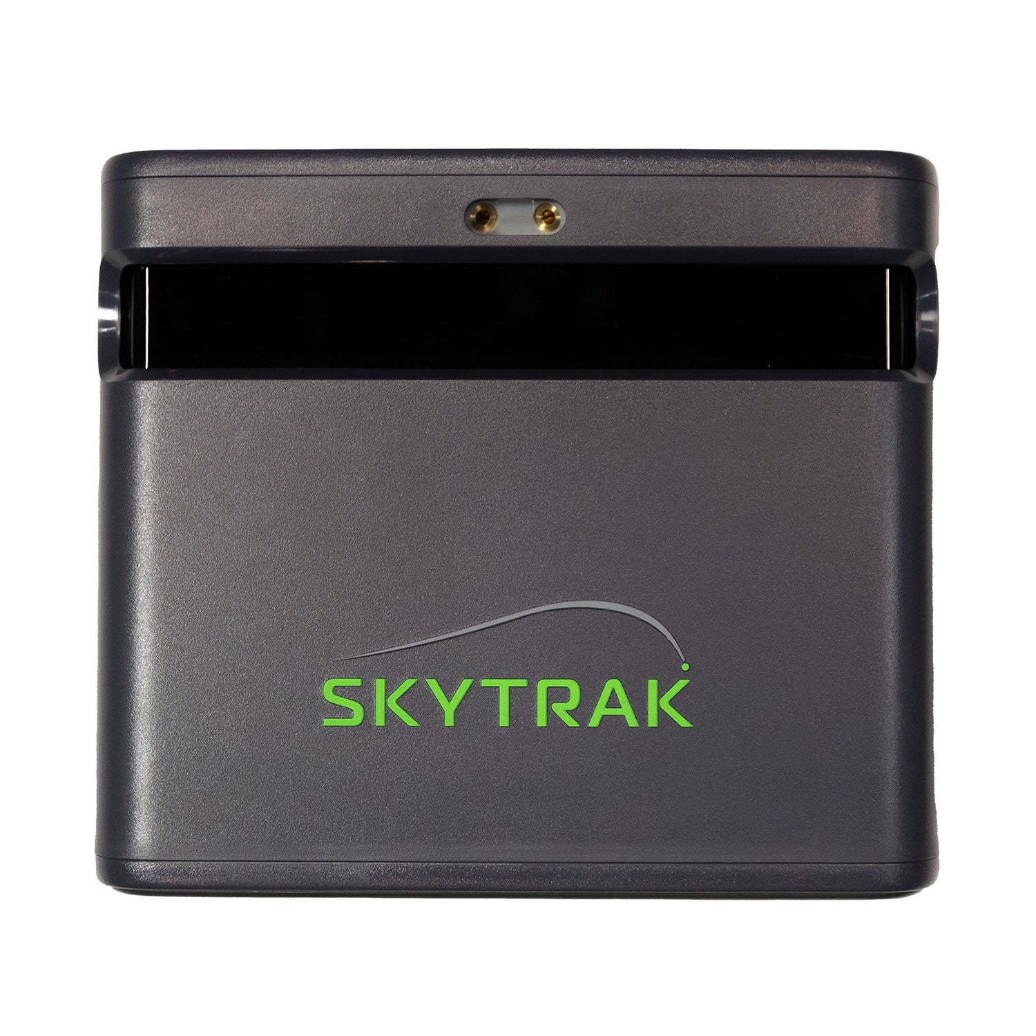 Charcoal golf Launch Monitor with 'SKYTRAK' logo on a white background