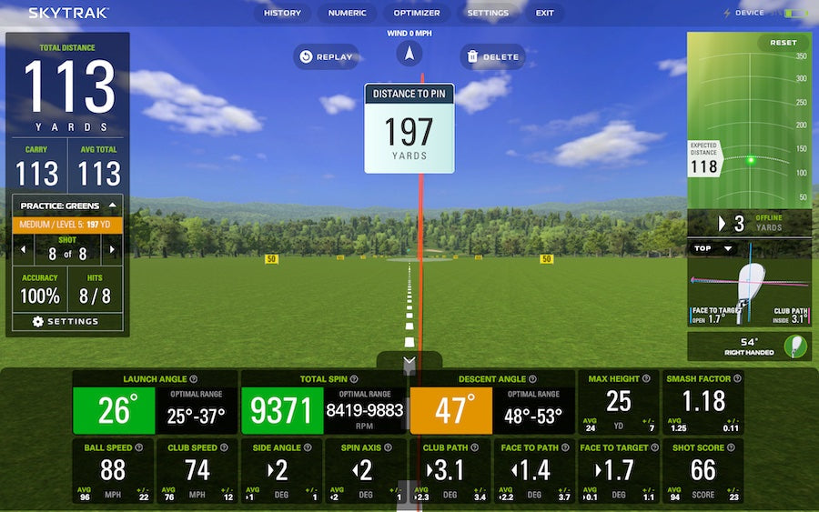 SkyTrak simulation software practice randomizer screenshot